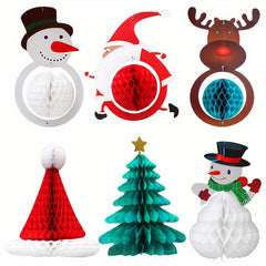 Christmas Tree Honeycomb Hanging Decorations - Set of 4