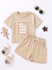 2pcs Boys Mr Steal Your Heart T shirt & Shorts Kids Summer Clothes Sets