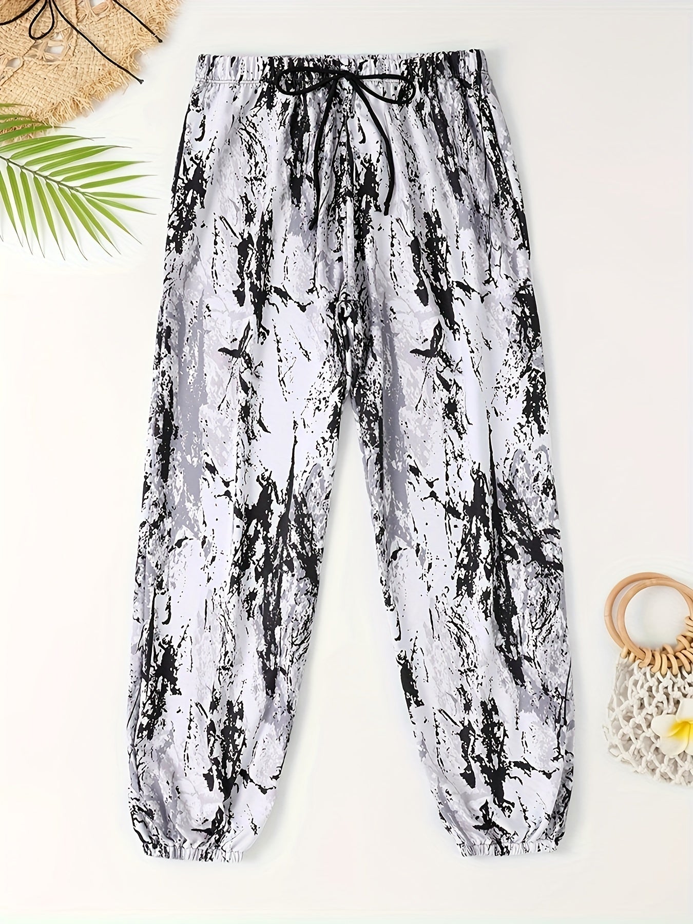 Allover Print Drawstring Cropped Pants Women's Beachwear