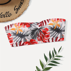 Boho Bikini Top Tropical Print Padded Strapless Swimwear Tube Bra