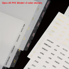 12pcs A5 Transparent Spiral Binder with Gilded Stickers Diary Book Separator