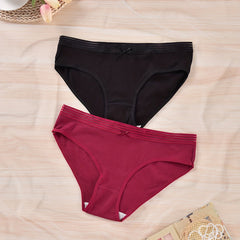 2 Pack Plus Size Panties Set Women's Plus Ribbed Striped Mid Rise Mini Bow