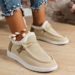 Plush Lined Snow Boots Keep Warm Round Toe Flat Low Cut Shoes