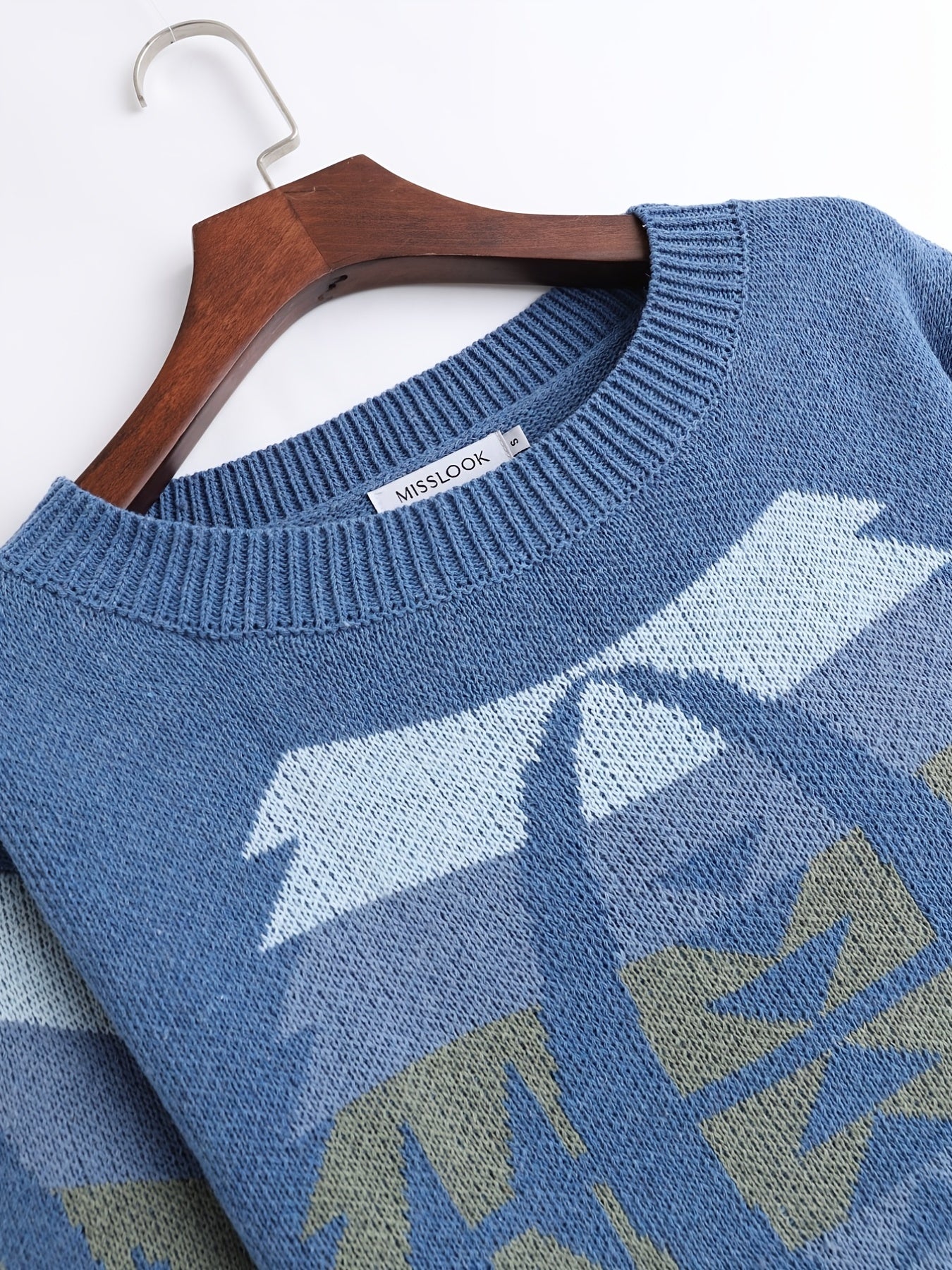 Women's Block Crew Neck Sweater Casual Long Sleeve Knit Sweater