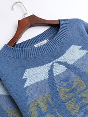 Women's Block Crew Neck Sweater Casual Long Sleeve Knit Sweater