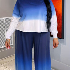 Women's Plus Tie Dye Long Sleeve Top & Wide Leg Pants Set