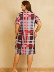 Plus Size Casual Dress Women's Plus Letter Print V Neck Short Sleeve Dress