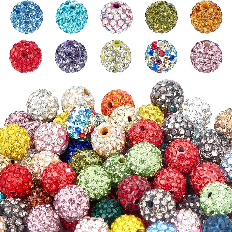 100pcs 10mm Fuchsia Rhinestone Pave Disco Ball Clay Beads
