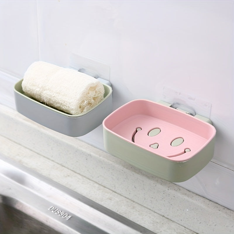 Smiling Face Double Layer Soap Holder Wall Mounted Soap Dish Plastic Soap Tray
