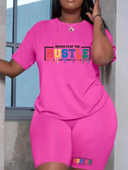 Two Piece Set Sports Biker Shorts & Short Sleeve Crew Neck T Shirt