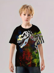 Dino Skeleton Print Boys T Shirt Short Sleeve Tee For Kids