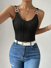 Solid Chain Knitted Tank Top Sleeveless Casual Tank Top