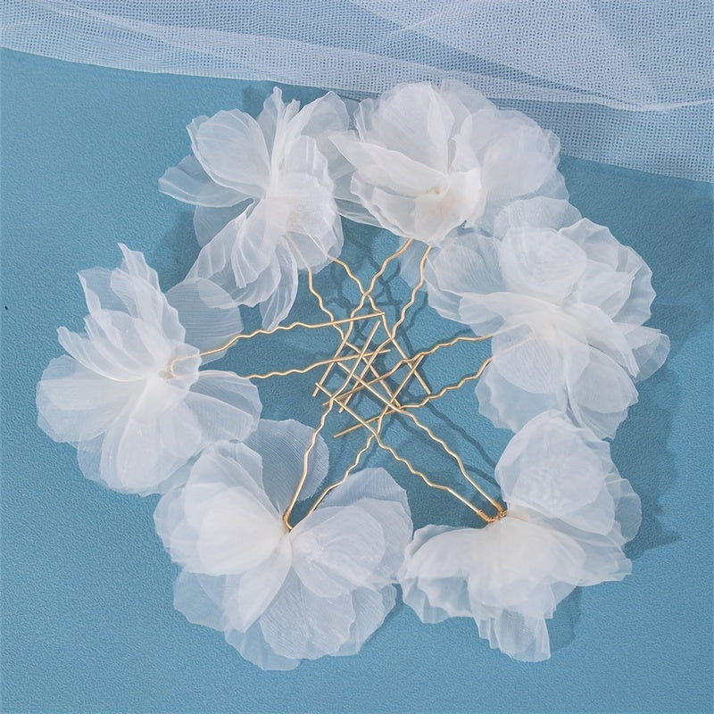 Girls Fairy Silk Flower Hairpin U Shape Tassel Hairpin