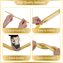 100pcs Metallic Golden Long Balloons For Party