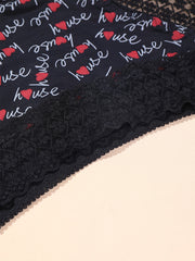 3 Pack Plus Size Random Print Contrast Lace Briefs Women's Plus High Stretch