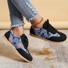 Heart Print Sneakers Lace Up Low Top Shoes Lightweight Outdoor Walking