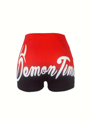 Women's Plus Art Letter Print Ombre Elastic High Rise Medium Stretch Shorts
