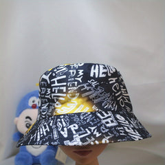 HELLO Letter Print Fisherman Hat Double-sided Casual Bucket Hat