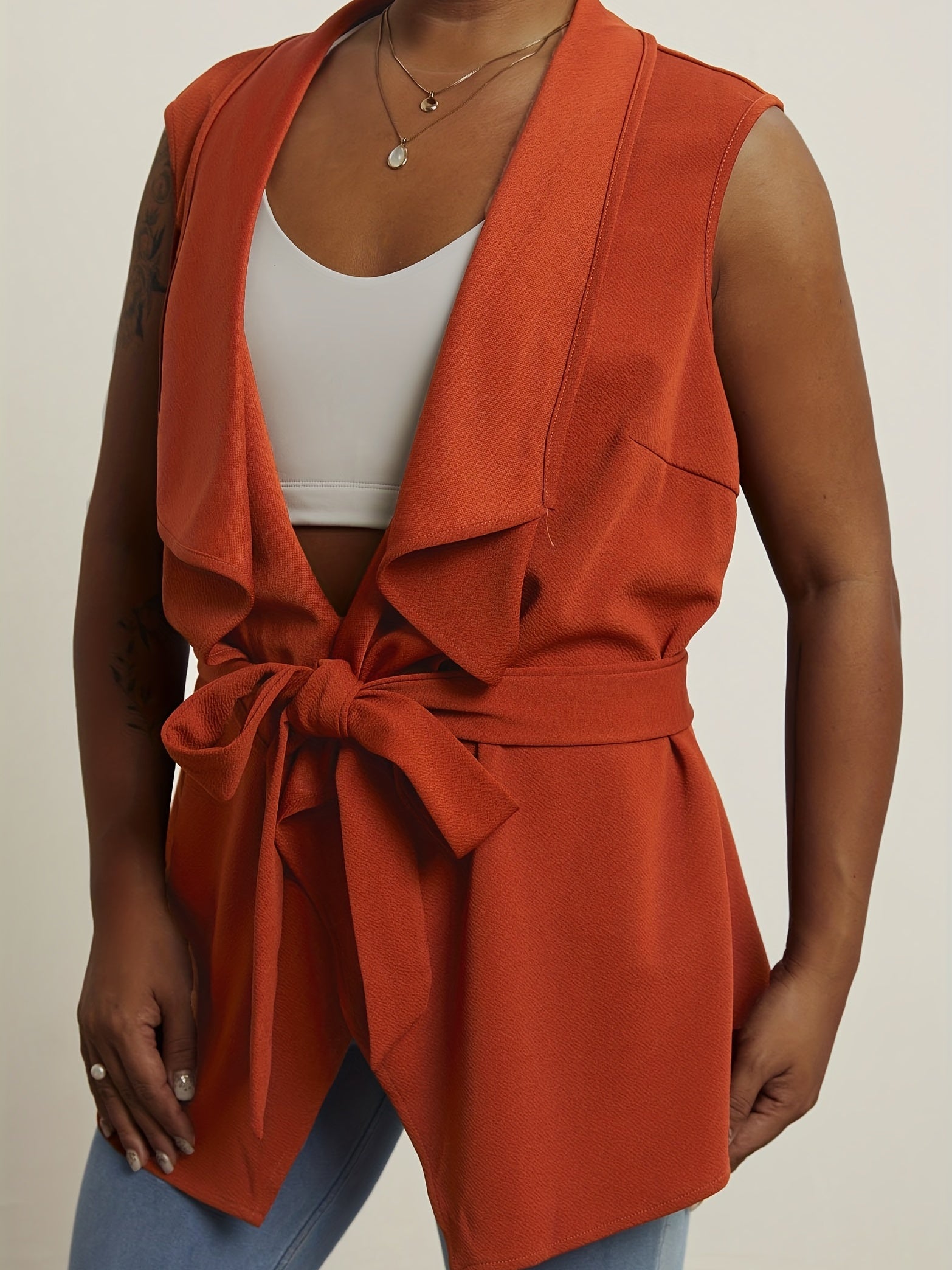 Solid Shawl Collar Vest Cardigan With Belt
