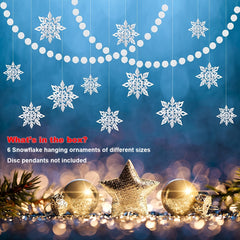 6pcs Christmas Hanging Snowflake Decorations - 3D Holographic Snowflake Decor