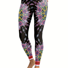 Flower Graphic Slim Leggings Stretch Sports Pants Women's Activewear