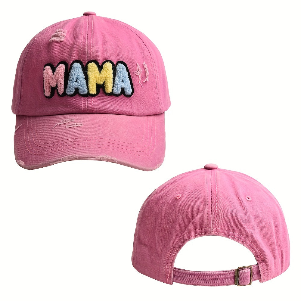 MAMA Patch Ripped Baseball Cap Washed Distressed Candy Sun Hat