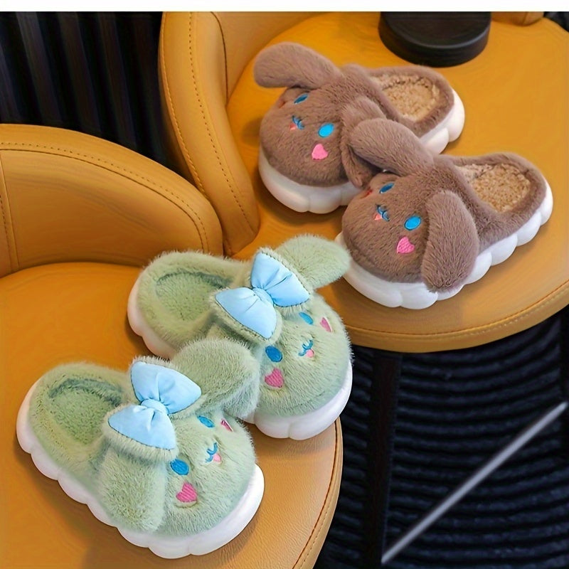Furry Rabbit House Shoes Girls Non Slip Soft Bottom Winter Indoor Shoes