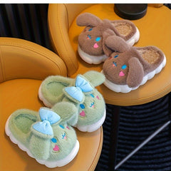 Furry Rabbit House Shoes Girls Non Slip Soft Bottom Winter Indoor Shoes