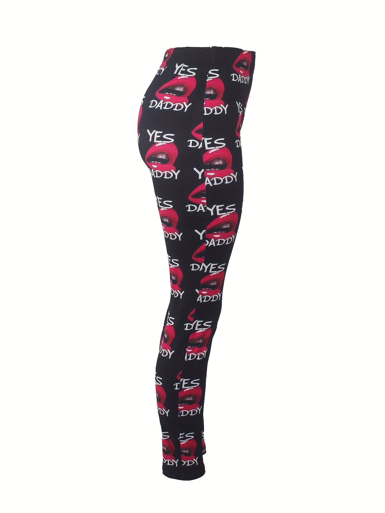 Casual Leggings Women's Plus Letter & Kiss Print Medium Stretch