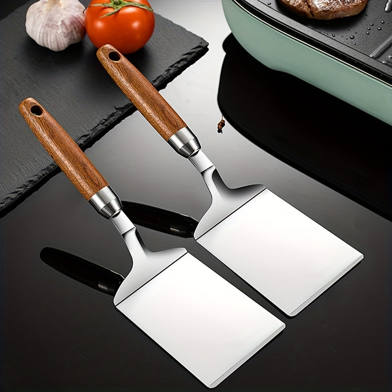 Stainless Steel Griddle Spatula with Wooden Handle for BBQ Pancake Hamburger