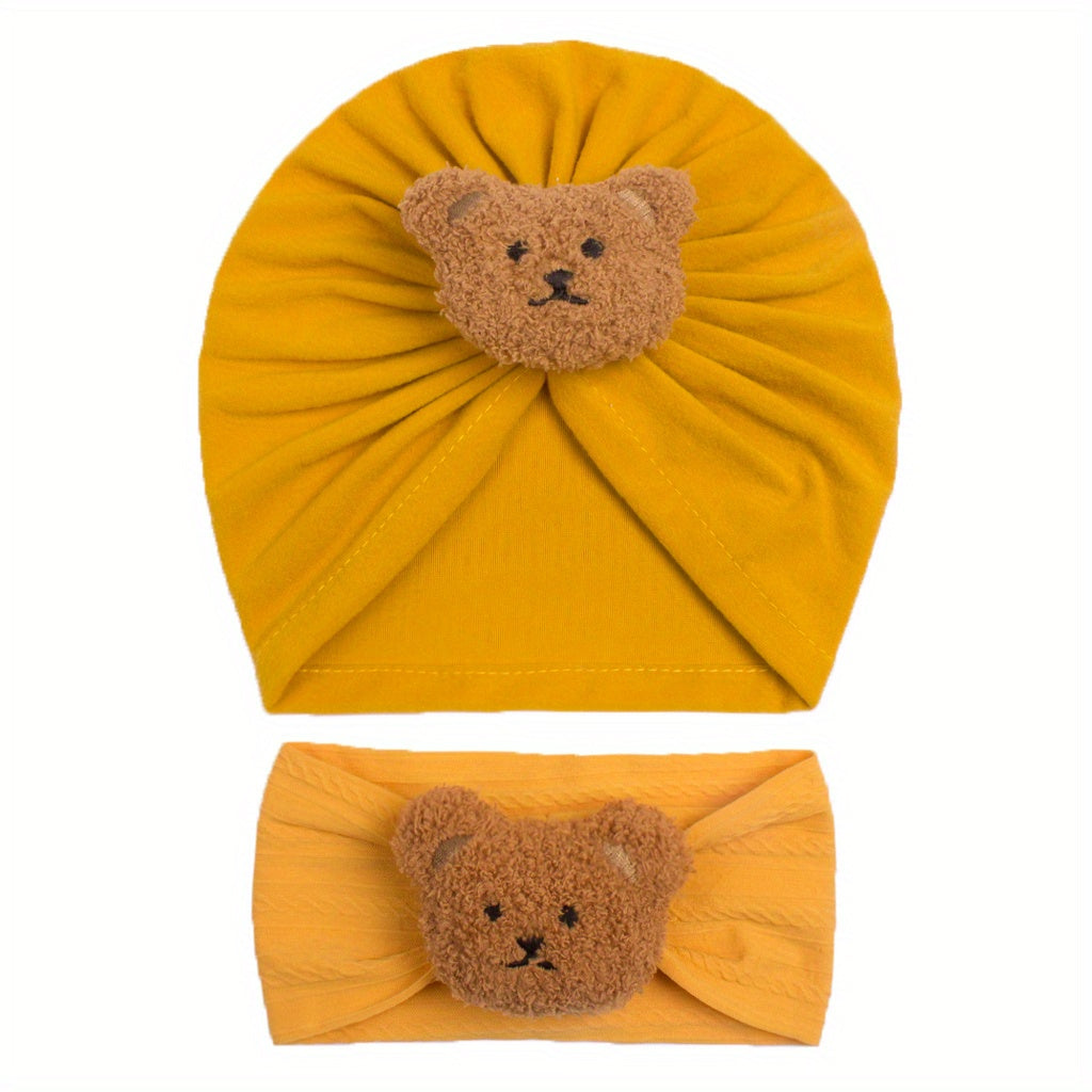 2pcs Baby Hair Bands Bear Soft Elastic Cartoon Hat And Hairband