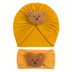 2pcs Baby Hair Bands Bear Soft Elastic Cartoon Hat And Hairband