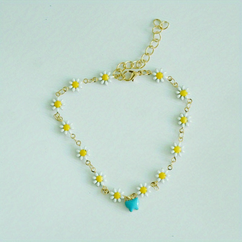 Vintage Daisy Butterfly Pendant Anklet Gift for Girls