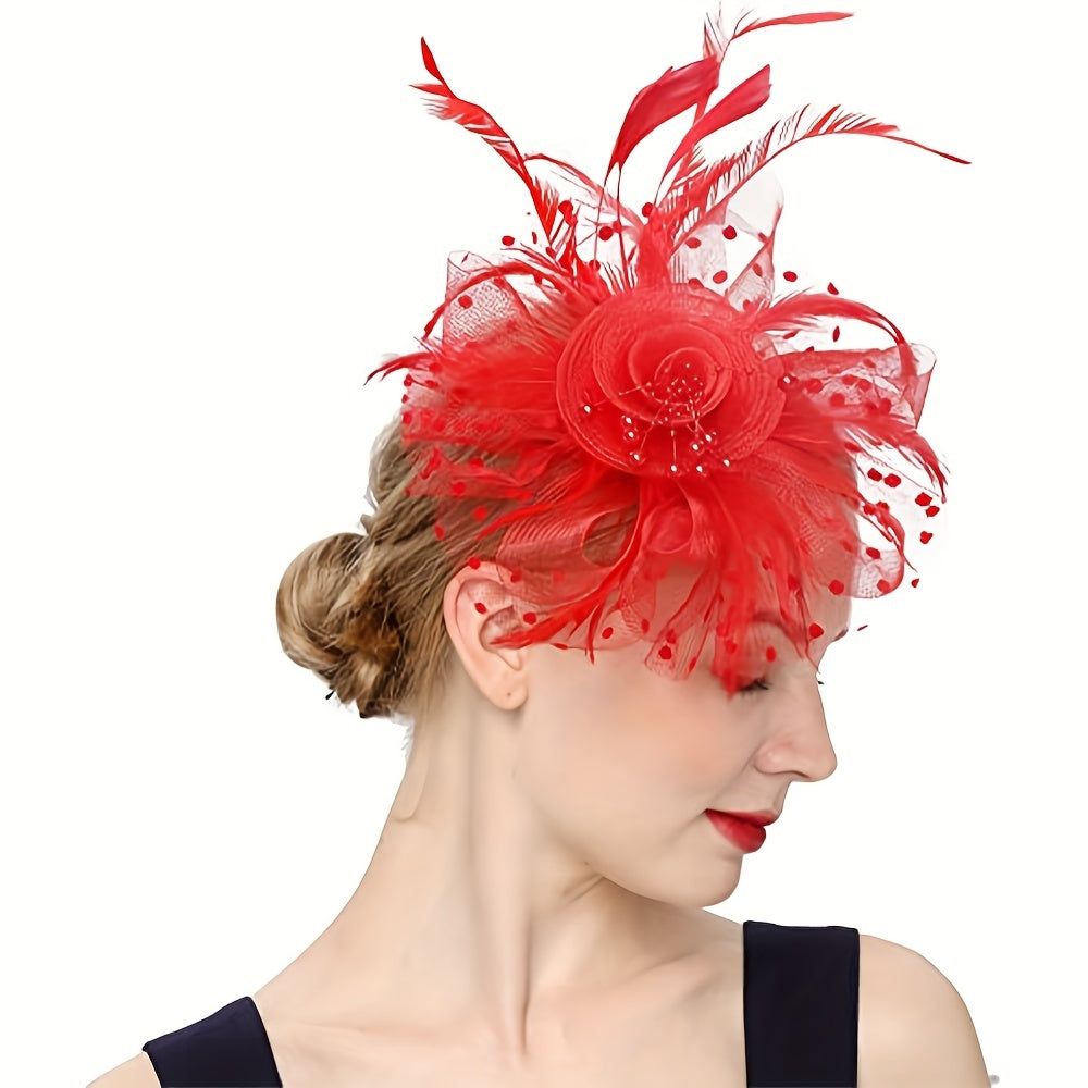 Retro Mesh Flower Feather Head Piece Hair Accessory for Women