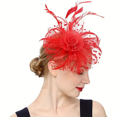 Retro Mesh Flower Feather Head Piece Hair Accessory for Women