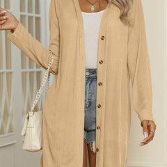 Casual Cardigan Women's Plus Solid Button Up Long Sleeve Long Cardigan
