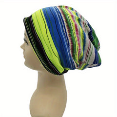 Stripe Print Green Beanie Lightweight Skull Hat