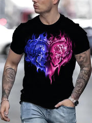 Skull Heart Pattern Print Men's Short Sleeve T-shirt