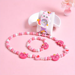 3Pcs Set Cartoon Cat Silicone Girls' Watch Big Eyed Kitten Wristwatch