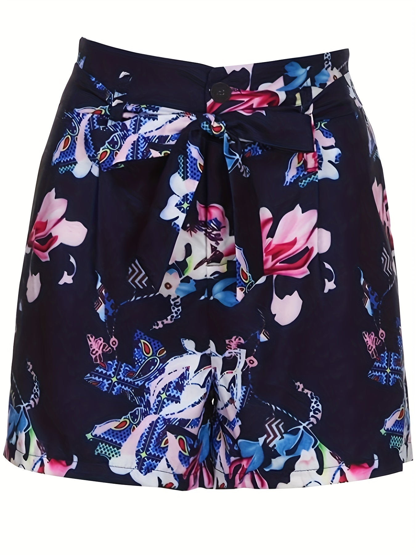 Floral Print Belted Shorts for Spring & Summer