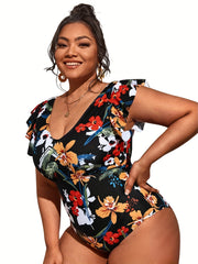 Retro Swimsuit Women's Floral Print One Piece S