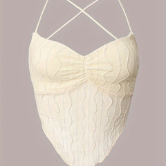 Mesh Stitching Cami Top Criss Cross Back Strappy Top