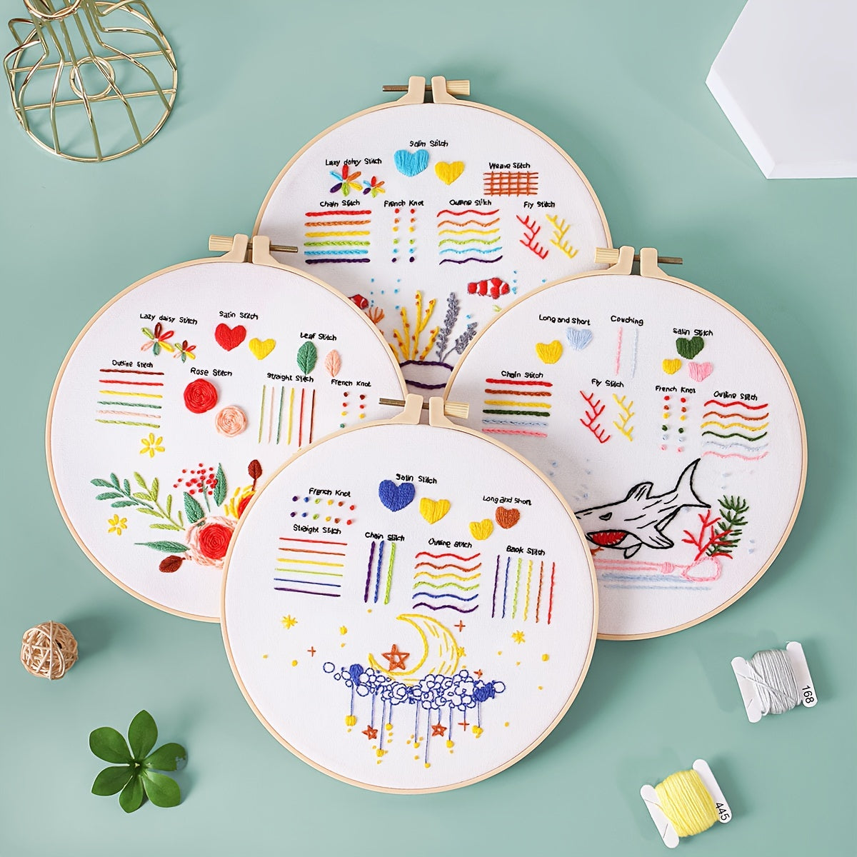 5pcs Embroidery Kit with Hoop 20 07 Cm DIY Adult Beginner Embroidery Kits