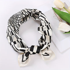 Geometric Plaid Print Satin Square Scarf Bandana Women Head Scarf