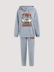 Women's Plus Ghost & Art Print Hoodie & Sweatpants Outfits Set