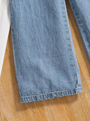 Kid Girls' Tie Waist Wide Leg Denim Trousers for Outwear