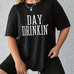 Women's Plus Letter Print Tee & Shorts Set