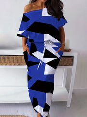 Women's Plus Size Colorblock Geometric Print Top & Skirt Set