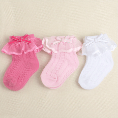 3 Pairs Baby Girl Lace Socks Silver Edge 0-6 Months