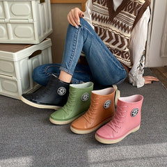 Women's Lace Up Rain Boots Waterproof Short Boots